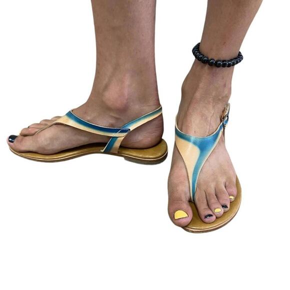 Coclico 6 Nude & Turquoise Leather Slingback Sandals Made in Spain - Picture 3 of 7